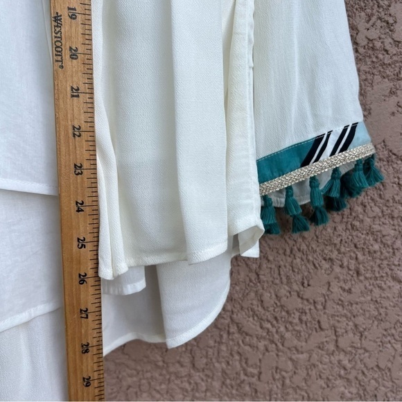 Chico's Open Front Blouse White Double Layer Beaded Sheer Boho Women Size Small - Picture 11 of 12